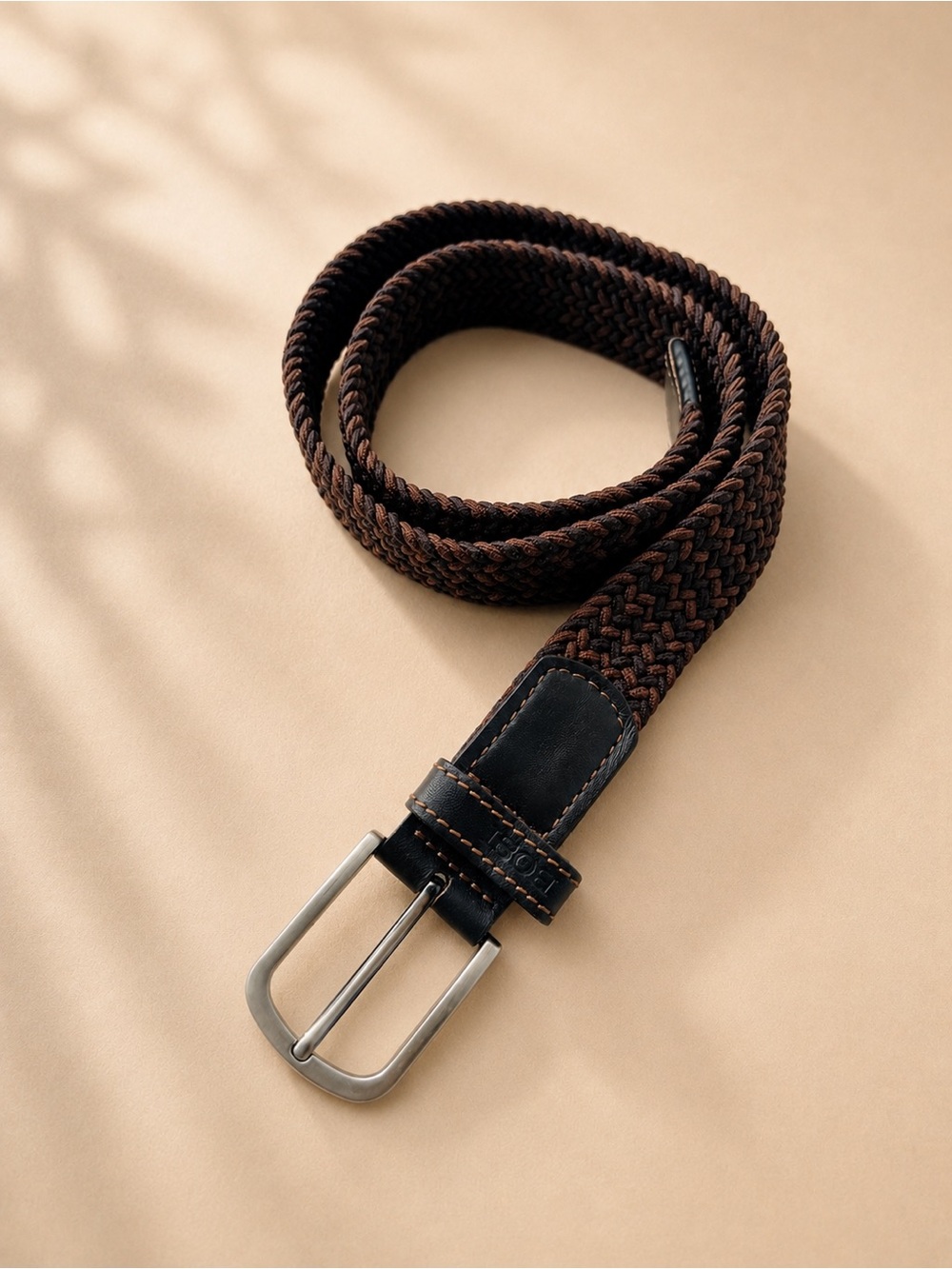 Men BOSI Brown & Black Woven Stretch Belt